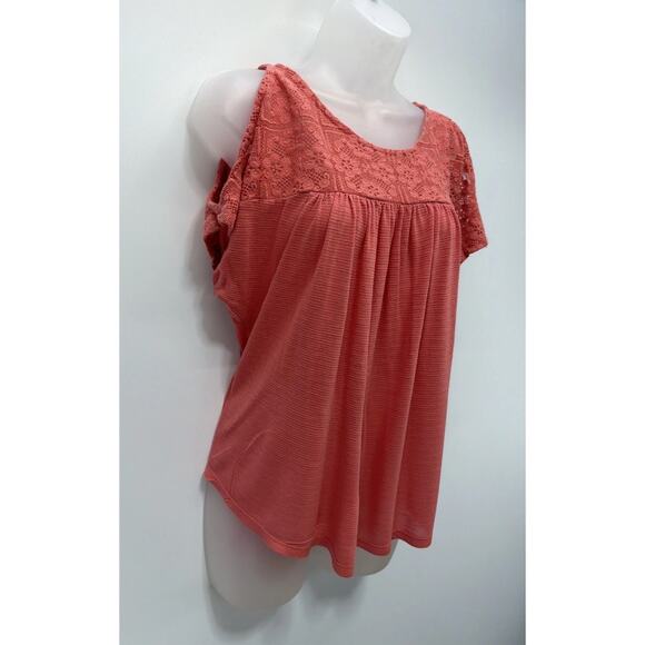 Lucky Brand Top Women's Sz M Orange Cold Shoulder Emboridered Lightweight #1738 - Picture 3 of 6
